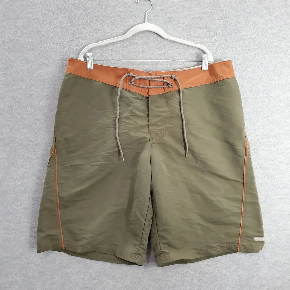 Columbia Men Swimwear 38 Green‎ Board Shorts Y2K Drawstring Pockets 11